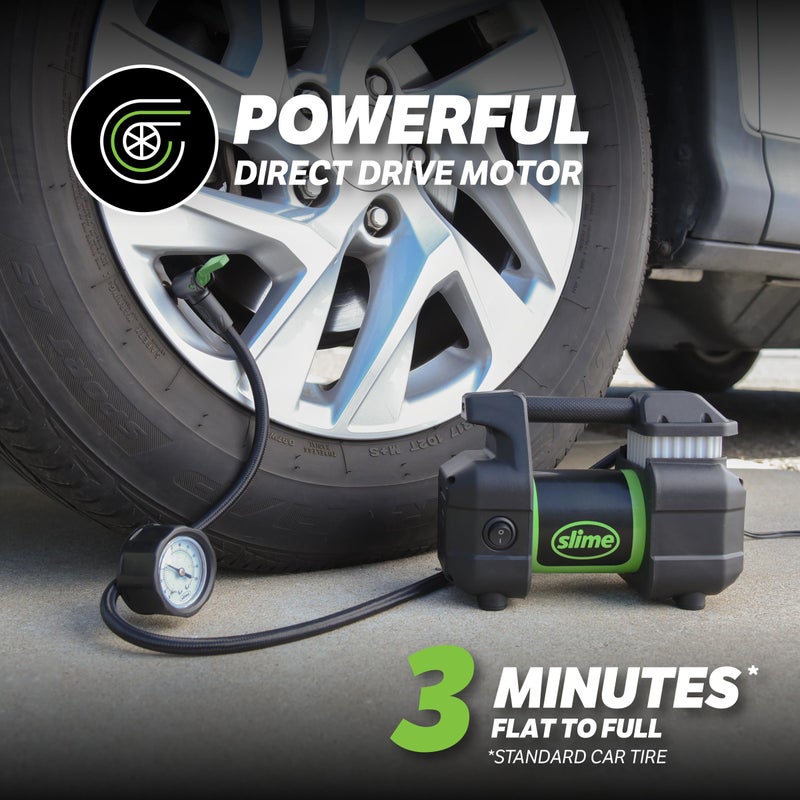 Slime 40031 Tire Inflator, Portable Car, SUV, 4x4 Air Compressor, Pro Power, Heavy Duty, with Analog 150 psi Dial Gauge, Long Hose and LED Light, 12V, 3 min inflation - Image 3